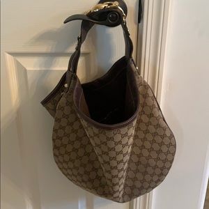 Gucci GG Canvas Wave Horsebit Hobo Bag Purse